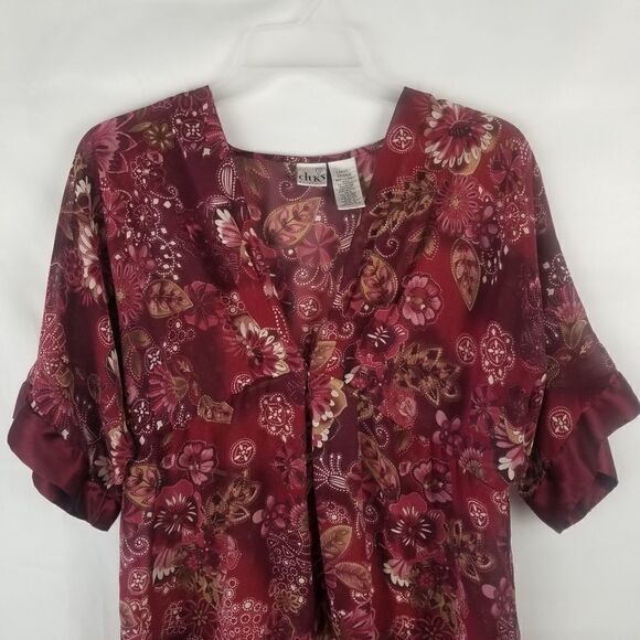 DUO MATERNITY SIZE L. 100% POLYESTER. BEAUTIFUL BURGANDY FLORAL W/SATIN LIKE HEM - Picture 4 of 15